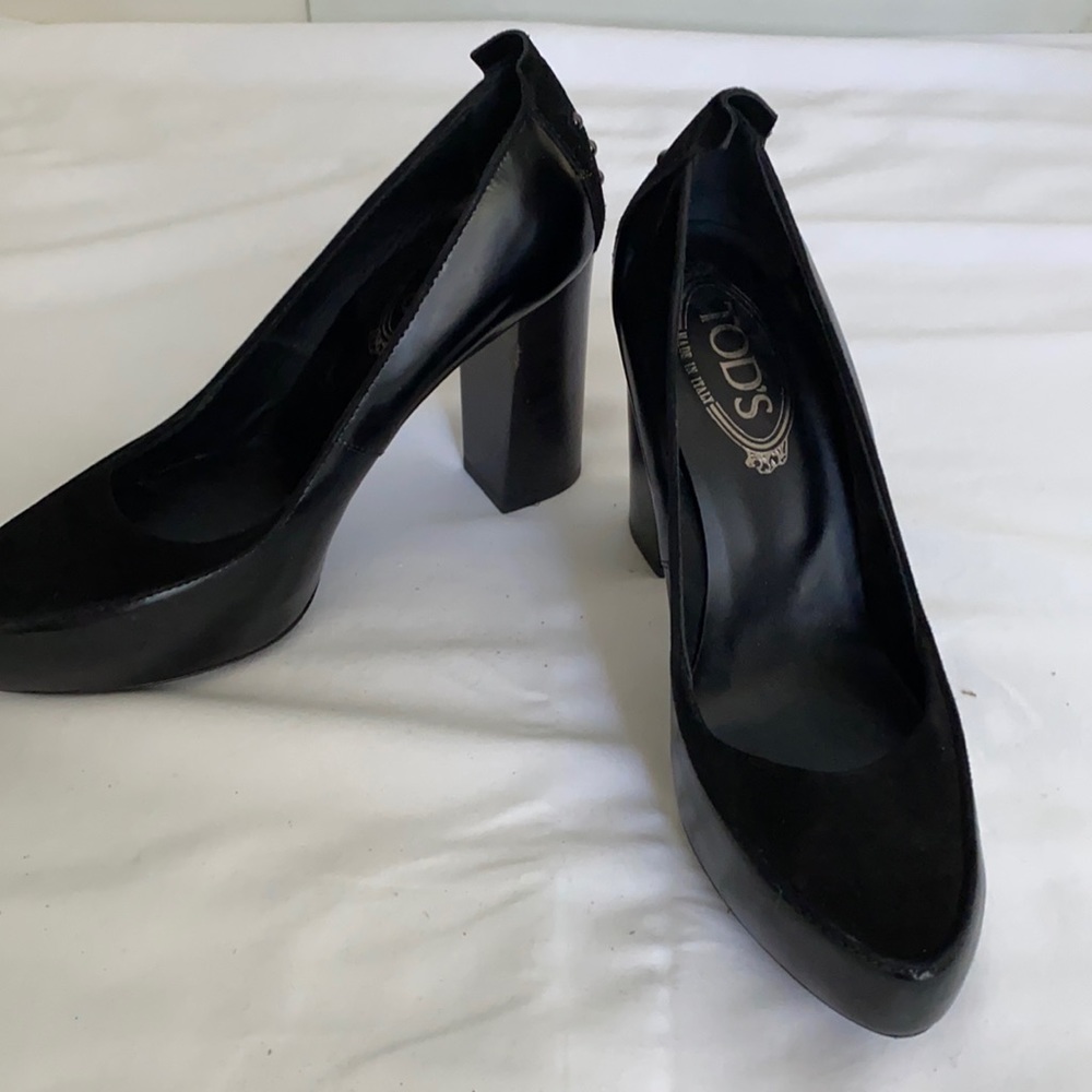 Tod’s Black Suede & Leather Platform Pumps